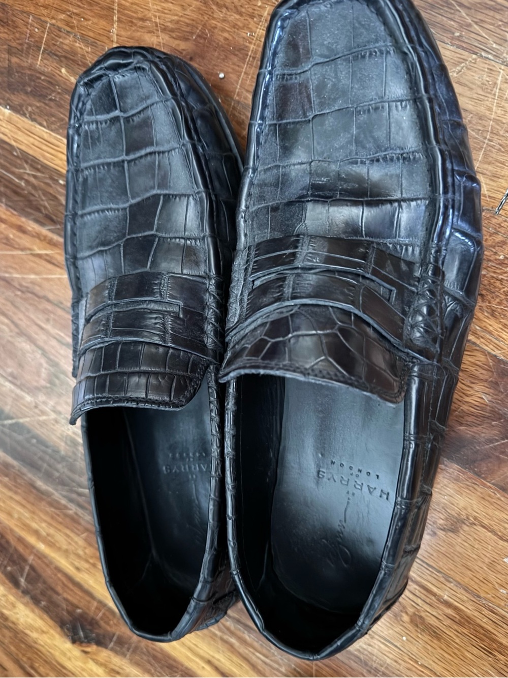 Harry's of London Black Croc-Embossed Leather Penny Loafers